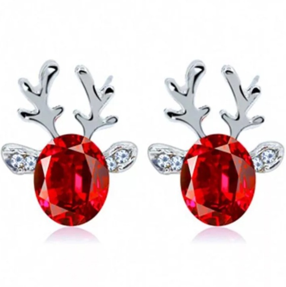 REINDEER CRYSTAL CHRISTMAS STUD EARRINGS - Picture 1 of 2